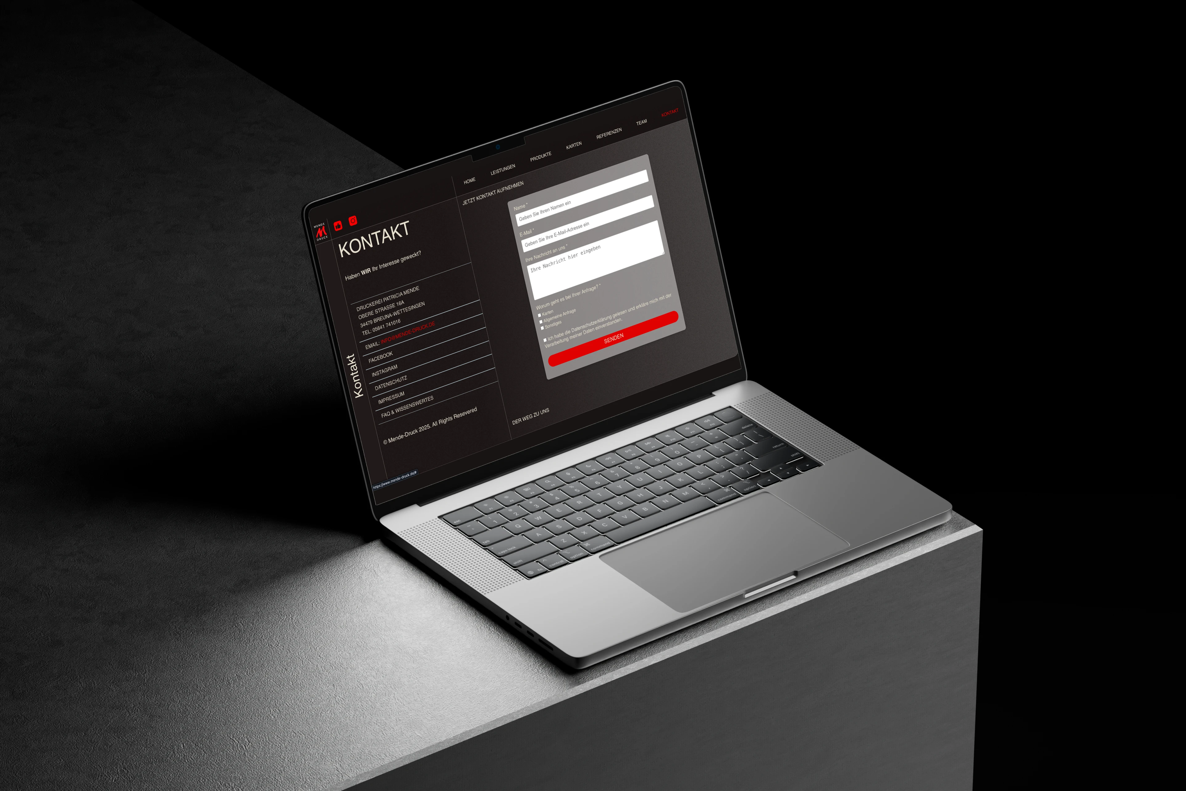 Kontakt- und Anfrageseite von Mende Druck